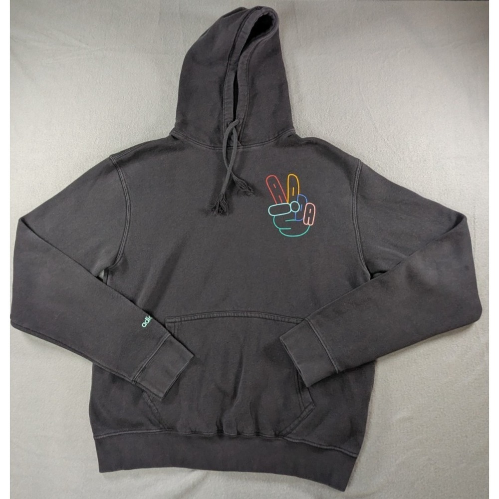 Adidas Originals Peace Sign Graphic‎ Hoodie Sweatshirt Small Black Multicolor